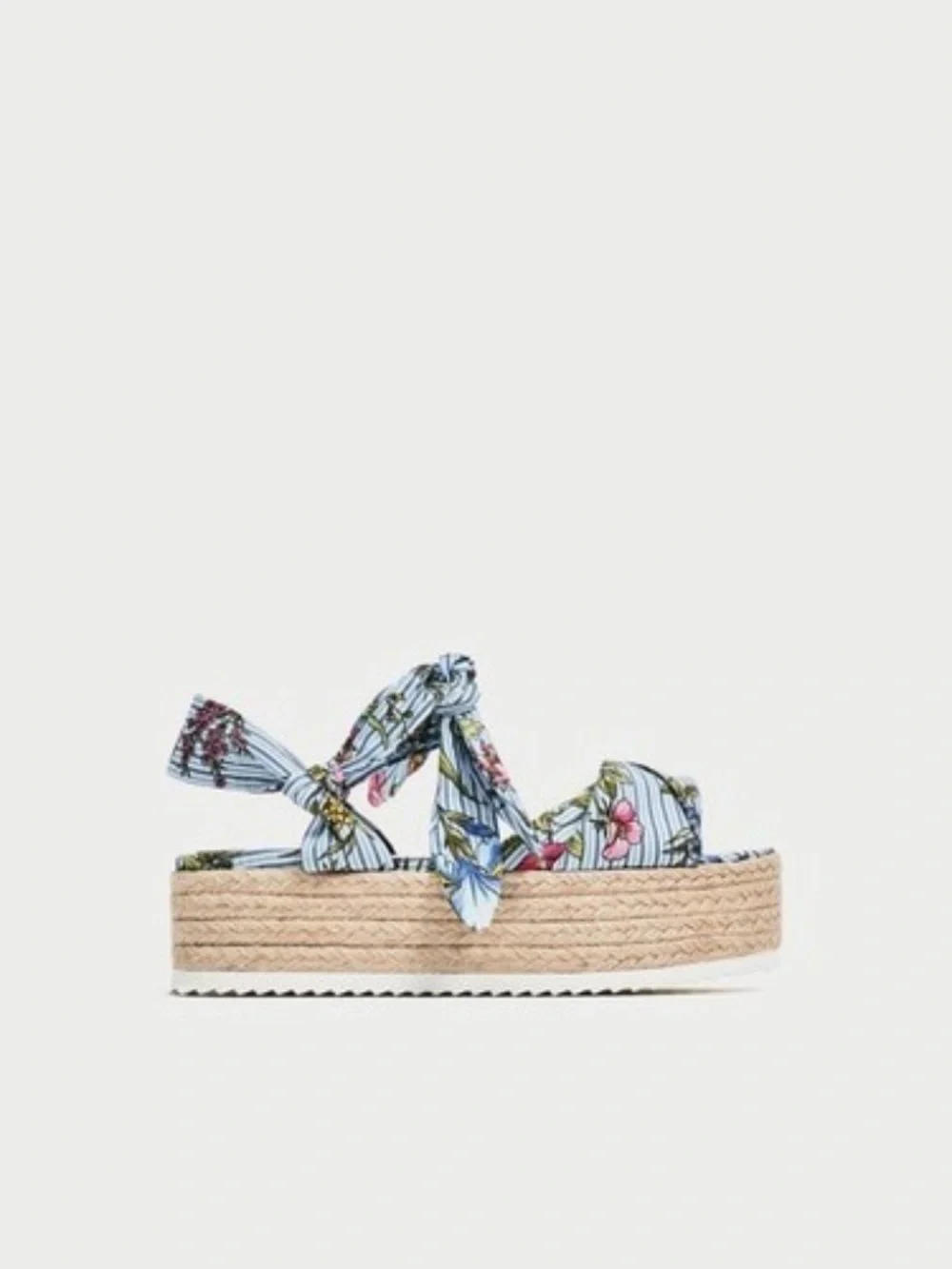 ZARA Women Tied Floral Raffia Platforms Shoes Size US 10/ EU 40